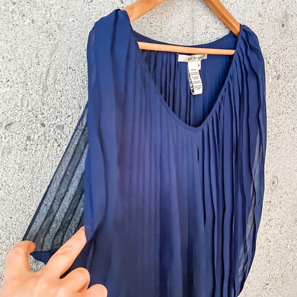 Max Studio Royal Blue Pleated Blouse - Picture 4 of 9